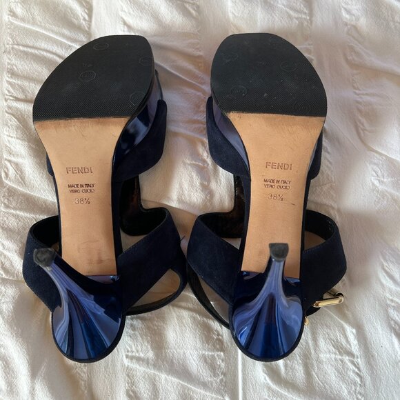 Like New: FENDI Deep Blue Suede and Patent Leather Pumps, Size: 38 1/2 - Picture 3 of 9